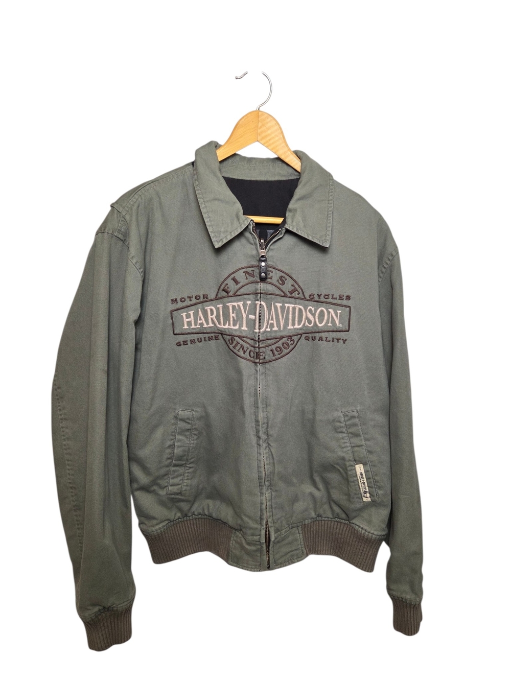 Harley-Davidson Bomber Jacket Men Medium Green Black Reversible Motorcycle Biker